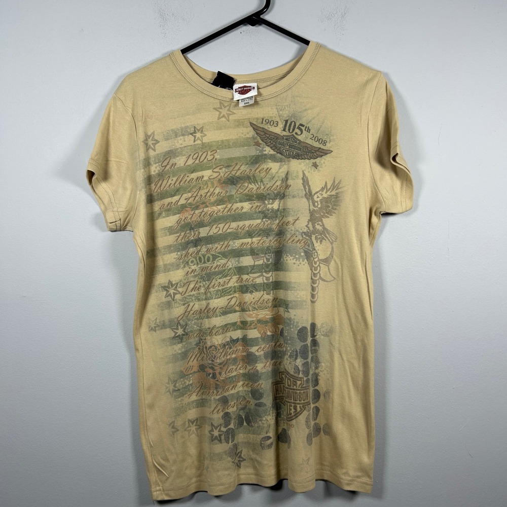 NWT Harley-Davidson T-Shirt Womens 2XL Tan 105th Anniversary Graphic 2008 Hale's